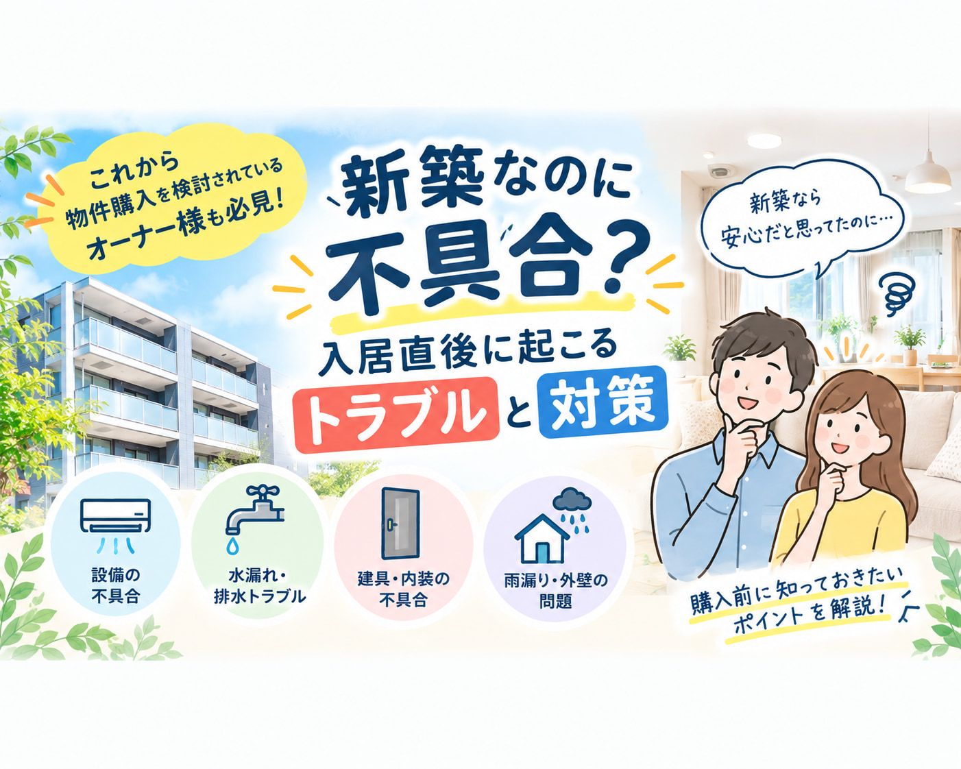 新築なのに不具合？入居直後に起こるトラブルとオーナー様が注意すべきポイント🏠